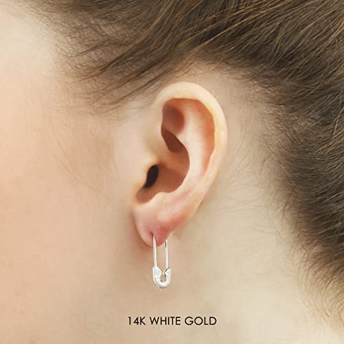 14K White Gold And Diamonds Safety Pin Threader Fashion Earrings, Full Pair #TOP5