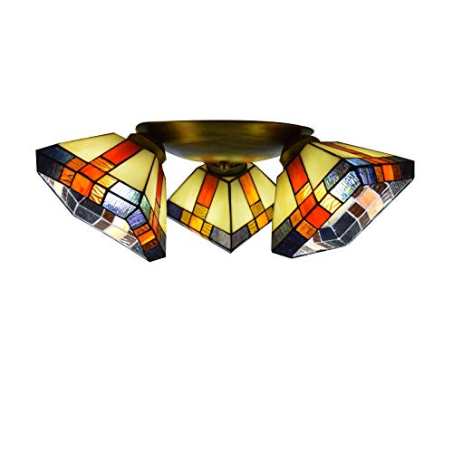 Plafoniera in Stile Tiffany, 3 Luci, Lampadario Vintage in Vetro Colorato, Lampada A Sospensione Retro Decorazione Per Soggiorno Camera Da Letto Sala Da Pranzo, Multicolore,16