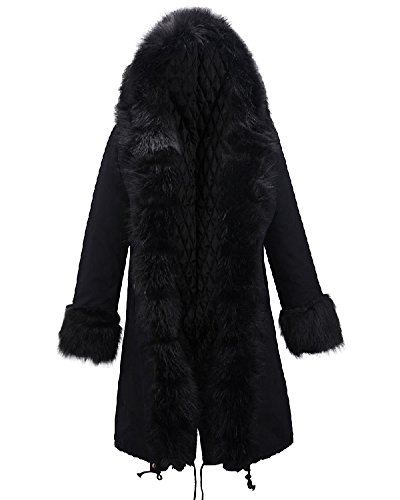 Invierno Largo Abrigo Parka de Mujer Anoraks con Capucha Chaqueta Negro M