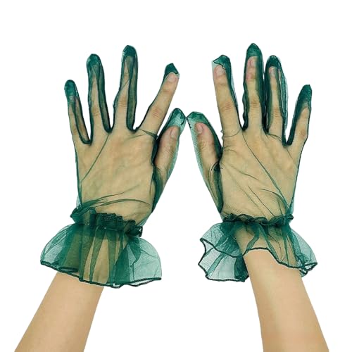 Women's Short Mesh Gloves for Wedding Full Finger Bridal Party Evening Gloves