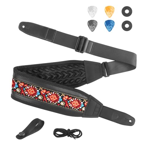Guitar Strap and Bass Strap, Embroidery Guitar Strap, Adjustable Strap Length, Equipped with 3D...
