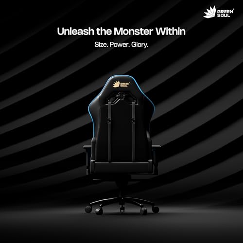 Image of Green Soul Monster Ultimate Series T | Multi-Functional Ergonomic Gaming & Office Chair| Premium Spandex & PU Leather Fabric | Adjustable Neck, Lumbar Pillow | 4D Adjustable Armrests (Black Blue)