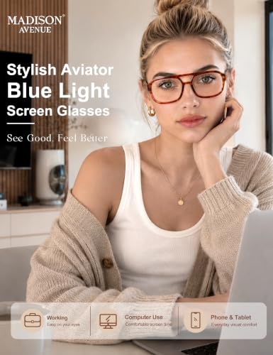 Image of Madison Avenue Retro Aviator Blue Light Glasses for Women Men