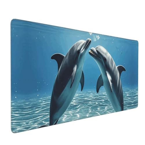 Tapis de souris de jeu Dolphins in Love 90x40 cm grand format antidérapant pour bureau