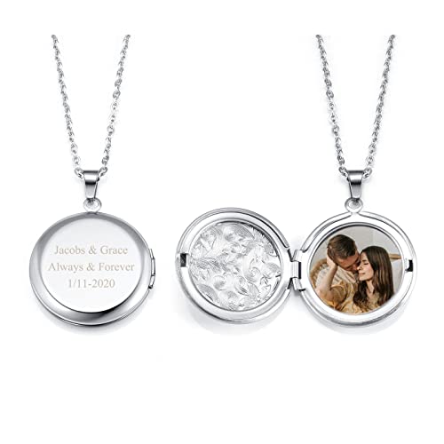 BOPREINA Personalized Photo Image Locket Pendant Round Locket Necklace That Holds Picture Custom Mothers Neclace with Any Memory Photo Locket Necklace Gifts for Mom