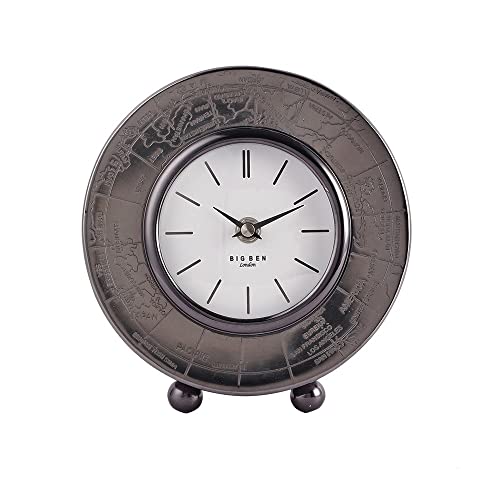 Image of Decor de Maison Brings Handcrafted Aluminium World Table Clock for KidsRoom, Living Room, Study Table, Office Desk|Classic Non-Ticking Tabletop Battery Operated Analog Desk Clock in Black (17x18x8cm)