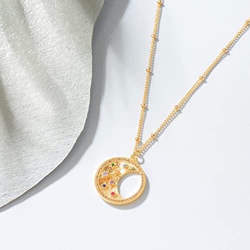Image of Fettero Pendant Necklace Gold Choker Layered Coin Open Karma Circle Full New Crescent Moon 14K Gold Plated Simple Dainty Necklaces for Women Jewelry Gift