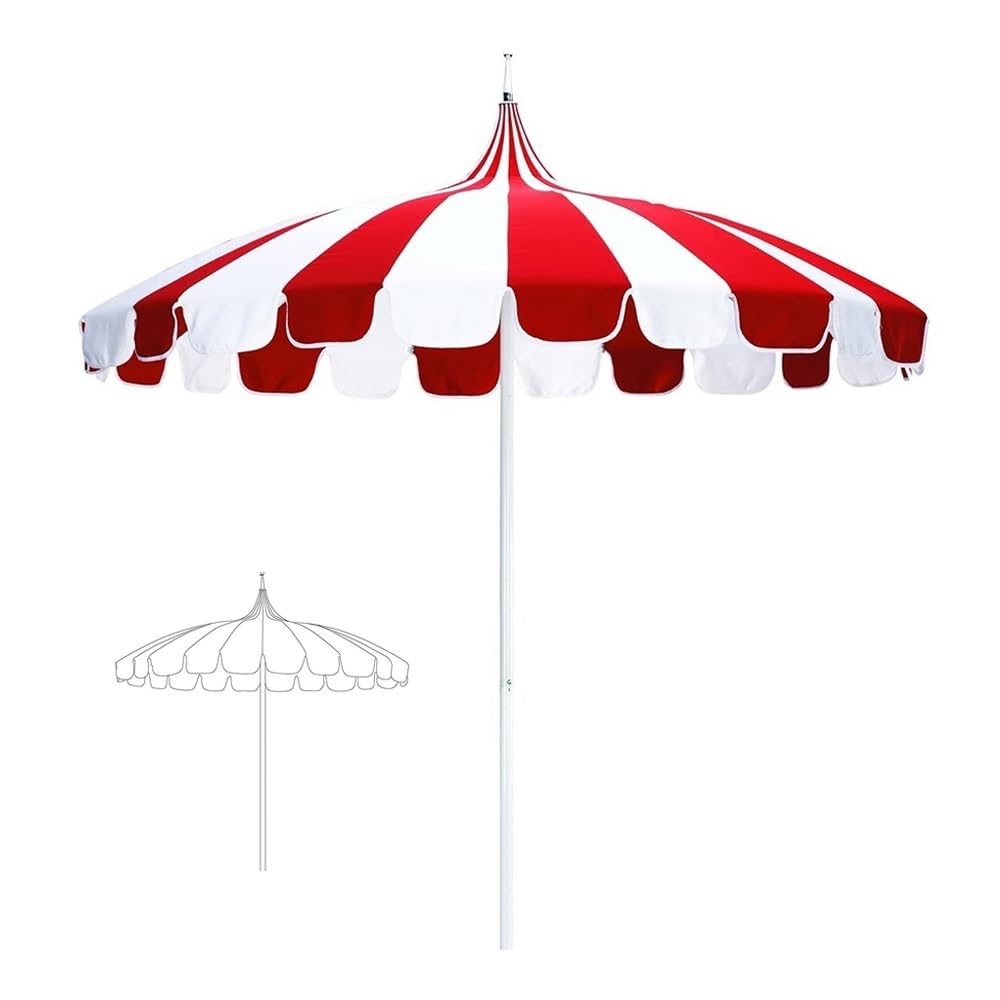 260cm Pagode Sonnenschirm Großer Terrassenschirm Mit Fransen Boho Strandschirm Tragbar Balkonschirm UV-Schutz Hochzeit Brautschirm(Red)