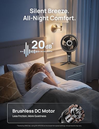Image of DREO Smart Fan for Bedroom, standing 150 +100 Omni-Directional Oscillating Fans, 120ft CirculAir Quiet Fan with DC Motor, 12 Speeds, 6 Modes, 20dB,Remote Control, 8H Timer