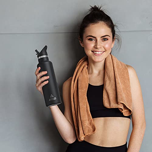 Arslo Stainless Steel Double Wall Water Bottles, Vacuum Insulated Bottle With Straw Lid, Insulated Water Bottle Keeps Water Cold For 24 Hours, Hot For 12 Hours, Hiking, Sports #TOP4