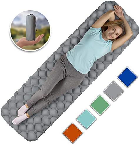 Royexe Heavy Duty Sleeping Pad | Ultra Thick Inflatable Camping Mat | Lightweight Bed for Backpacking, Hiking and Fishing | Compact Sleeping Bag Air Mattress (Grey)