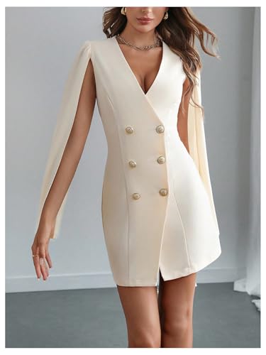 Image of Floerns Women's V Neck Double Breasted Cape Blazer Split Sleeve Elegant Blazer Dress