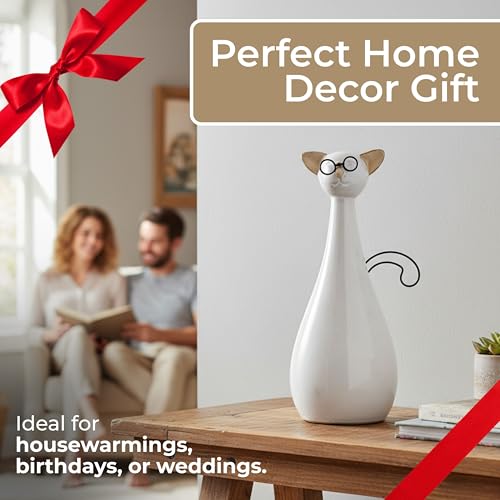 Figura decorativa de cerámica en forma de gato beige 10 in miniatura 7