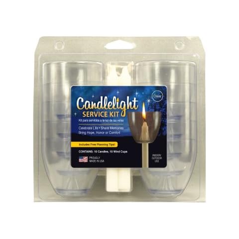 Candlelight Service Kit (Pack of 10) Includes (10) Clear Wind/Drip Cups and (10) .5" X 5.375" Unscented White Candles Made in USA Cover