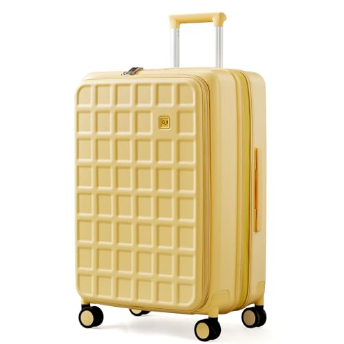 AJI Expandable Top Opening 28 Inch Checked Luggage with Spinner Wheels, Large Suitcase Hard Shell Travel Luggage Suitcases for Men Women, for 25+Days Travel (Cheese Yellow)