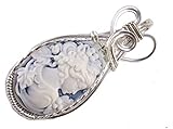 .925 Sterling Silver Blue Grecian Goddess Grapes Large Cameo Pendant Jewelry