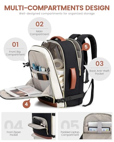 Image of LOVEVOOK Carry On Travel Backpack For Women Flight Approved, 40L Large Personal Item Backpack Travel Bag for Airplanes, Business 17 Inch Laptop Backpack, Weekender Overnight Daypack, With 2 Cubes