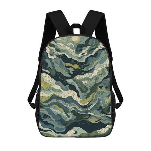 DJUETRUI Mochila de viaje ligera para hombre y mujer, diseño de camuflaje verde, mochila de transporte para portátil de 43,2 cm, camuflaje verde, camuflaje verde, 17 pulgadas, Camuflaje verde., 17inch
