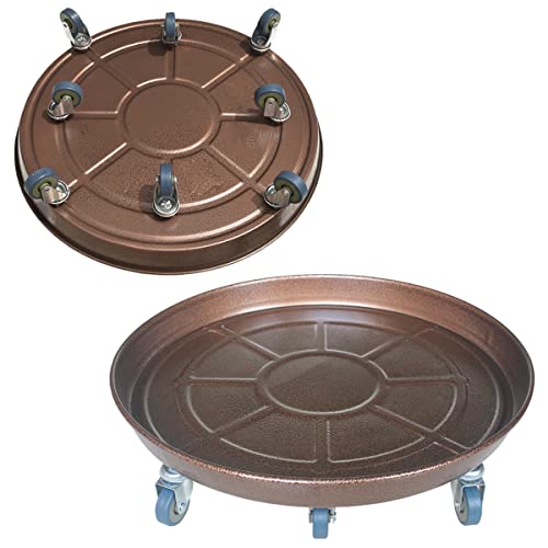 20" Round Plant Stand With Wheels, 390Lb Heavy Duty For Indoor Outdoor, Large Rolling Dolly Planter Caddy On Casters To Carry Potted Flower Pot, Round Metal Tray No Holes, Brown #TOP4