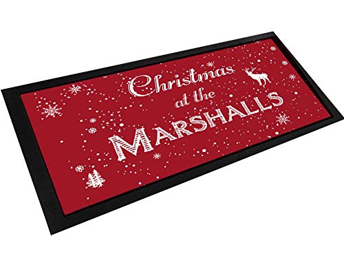 Artylicious Personalised Christmas Bar Ruer Mat, Christmas Family Name Party Table Beer Mat (Red)