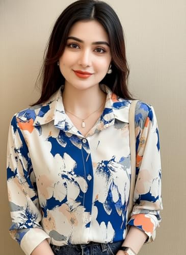 Image of Trendy Queen Women's Printed Straight Mandarin Neck Shirt for Women's | Tops for Woman Shirts | Shirt for Women Stylish Western (SD778 S)
