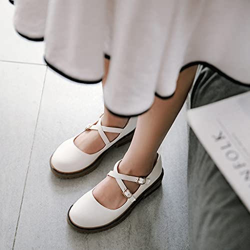 MIOKE Women's Retro Mary Jane Oxford Pumps Round Toe Buckle Cross Strap Comfy Chunky Low Heel Dress Shoes4