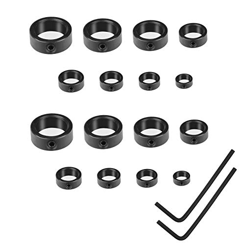 BELIOF 16 Pcs Anello Punta per Trapano Set Anello Stop Profondità Legno con 2 Pcs Chiave Esagonale Posizionatore Trapano Arresto Profondità per Lavorazione Legno Installazione Mobili (Nero)