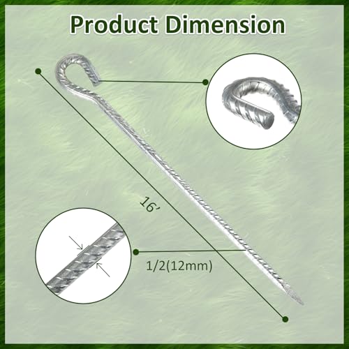 Piquets d'armature en acier galvanisé de 40,6 cm robustes pour sol dur