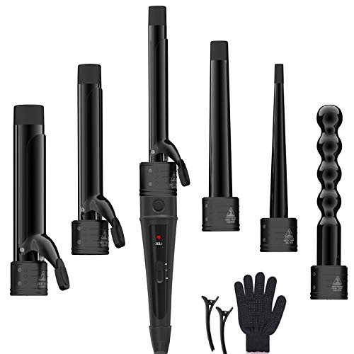 Laluztop Curling Iron Wand Set - Hair Curling Iron with 6 Interchangeable Ceramic Barrels and a Heat Protective Glove, 0.35-1.25 Inch Hair Curler for All Hair Types