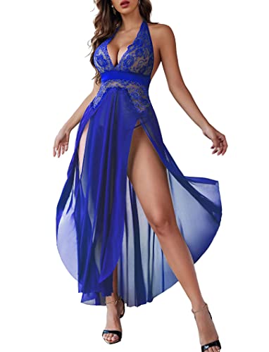 Image of SSoShHub Women Lingerie Deep V Neck Nightwear One Piece Sexy Nightgowns Mosaic Lace Mesh Dress