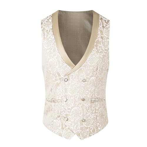 Mens Suits, 3 Piece Tuxedo Jacket Color Matching Jacquard Slim Fit 1 Button Business Casual Wedding Blazer Dress Banquet Host Formal Jacket Men's Clothing,M, Off White4