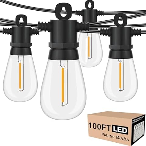SUFEIMAS Outdoor String Lights Waterproof - 100FT 50+4 Spare LED Dimmable Plastic Edison Bulbs String Lights for Outside Backyard Garden Porch Patio Yard Prom Balcony Party Cover