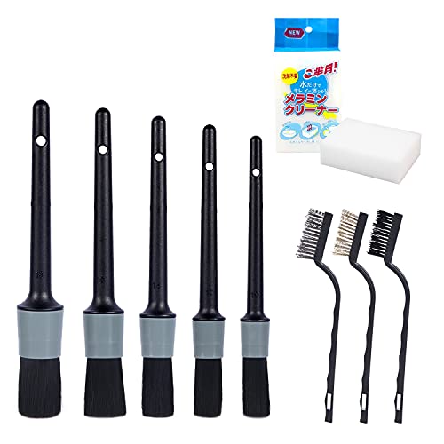 11 Piece Auto Detailing Brush Set for Car Interior,Exterior Cleaning,Including 5pcs Soft Boar Hair Brushes,3pcs Wire Brush, 2pcs Magic Foam AS ASTAR TECH