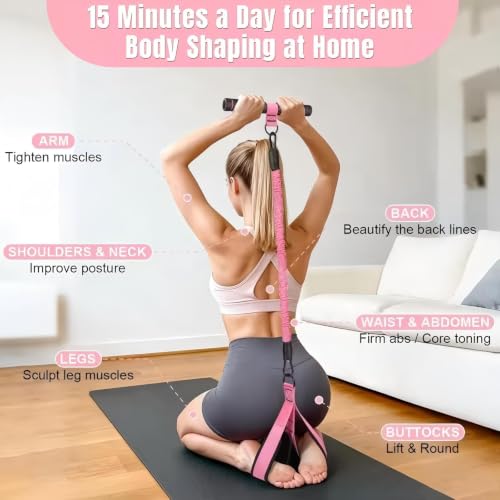 Image of 3-Tube Adjustable Pedal Resistance Band (30-90LBS) Home Workout, Pink