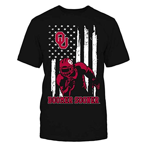 Black T-Shirt for Men Oklahoma Boomer Sooners Team Flag T-Shirt Cotton Short Sleeve Top