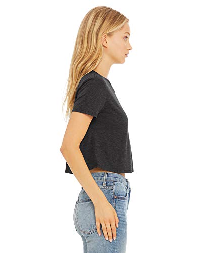 Bella + Canvas Ladies' Flowy Cropped T-Shirt M Dark Gry Heather #TOP2