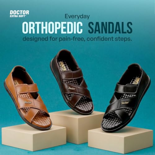 Image of DOCTOR EXTRA SOFT Orthopedic Diabetic Comfortable Dr Sole Footwear Daily Use Casual Wear Stylish Black Cushioned Adjustable Strap Sandals for Men's-Gents & Boy's L-12