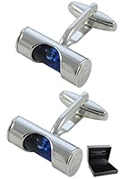 Manschettenknöpfe Herren Blau - Mit Box - Wasserwaage - Funktionierend - Mit Blasé - Blau und Silber Farbe - Langlebiges Messing - DIY Builder - Ein Paar