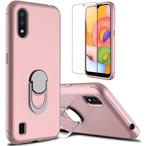 lovpec Galaxy A01 Case with Soft TPU Screen Protector, Ring Holder Kickstand Shockproof Protective Phone Cover Case for Samsung Galaxy A01 (Pink) Cover