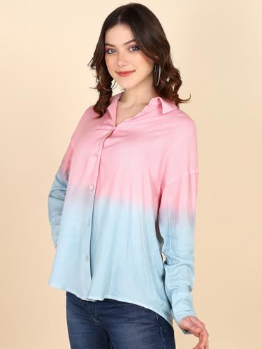 Image of Maaesa - Women Handcrafted Ombre Tie & Dye Rayon Shirt | Casual & Office Wear | Oversized Fit | Long Sleeve | Breathable & Lightweight Fabric