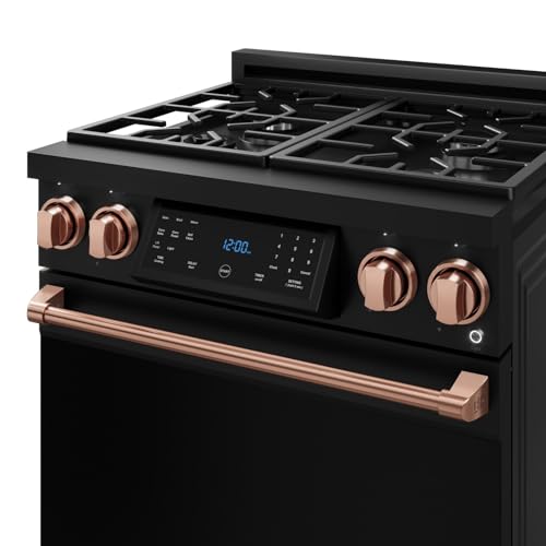 Image of Gordon Ramsay by THOR Kitchen 30 Inch Professional Gas Range with Tilt Panel Touch Control in Black /Rose Gold