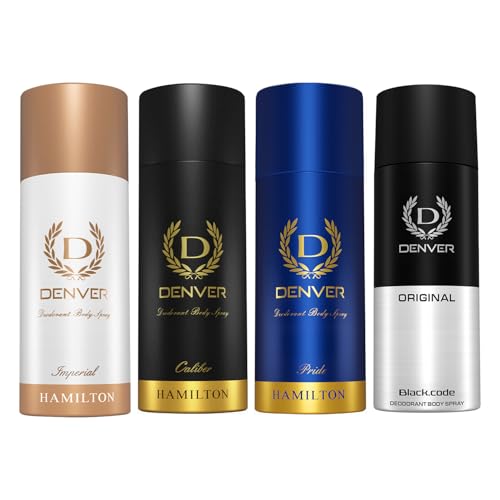 Image of DENVER Imperial, pride, black code & Caliber - 150 ML Each (Combo Pack of 4) | Long Lasting Deo Body Spray - For Men