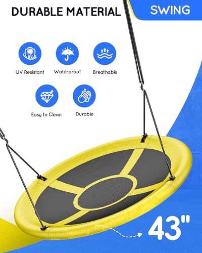 Image of Everyfun 43 inch Saucer Tree Swing for Kids Adult, Waterproof Flying Saucer Swing with Adjustable Hanging Straps, Swing Seats for Backyard Outdoor Indoor Playground, Yellow
