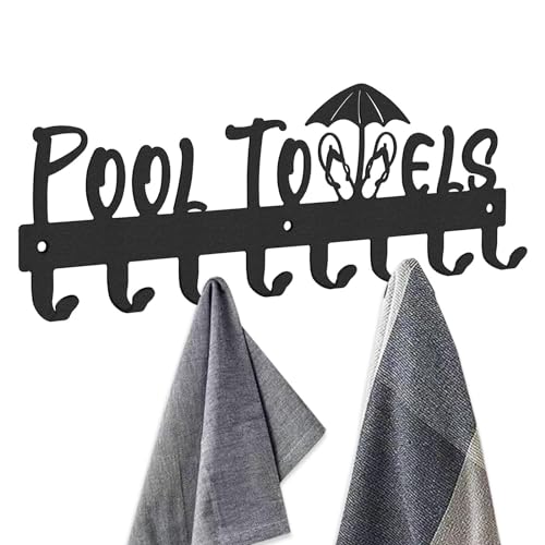 HMIEPRS Towel Rack for Bathroom Wall Mounted, 7 Hooks Pool Outdoor Towel Organizer Holder, Towel Hanger Storage Towel, Robe, Clothes