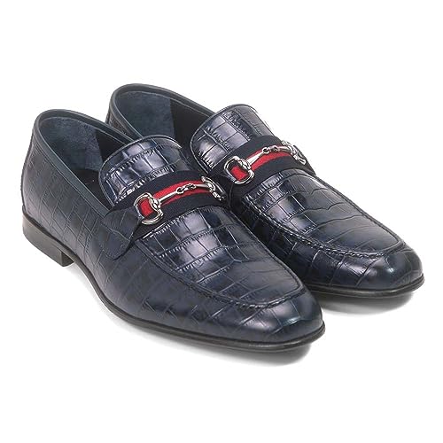 Golden Pass Men's Blue Crocodile Print Leather Loafer3