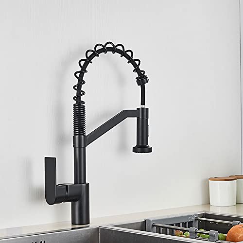 Fregadero para bar de barra de campo comercial, grifo de cocina pullada negra, grane fría caliente 360 ​​Rotat lavamanos Modos de arroyo de pulverización, material de latón, mezclador de montaje en la