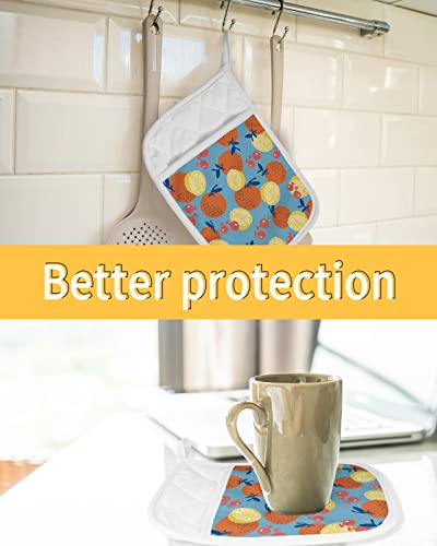 2 Pack Pocket Pot Holders, Orange Lemon Cherry Hot Pads For Kitchen Heat Insulation Potholders, Summer Fruits Farmhouse Blue Pot Holder Oven Mitts Hot Pad Trivet For Baking Cooking 9"X7" #TOP6