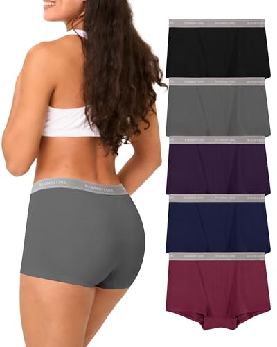 Image of BAMBOO COOL Womens Boy Shorts Underwear Full Coverage High Waist Boxer Briefs Panties for Women 5 Pack