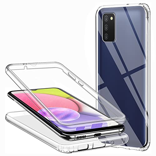 Coque pour Samsung Galaxy A03S, Ultra Mince Transparent Avant et Arrière Full Protection 2 en 1 360 Degrès Souple Silicone TPU Gel PC Housse Etui Version Améliorée Anti-Rayures Antichoc Cover