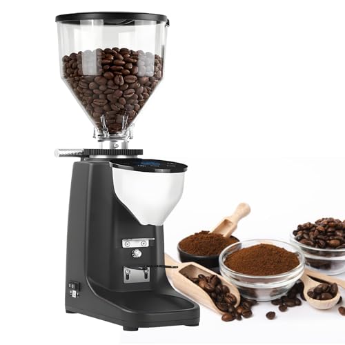 XEEAOFE Molino de Granos de Café con Muelas Planas de 60mm, Molino de Muelas Eléctrico Que Ofrece 19 Ajustes Precisos, Capacidad de 500g y Soporte para Portafiltros Integrado para Espresso Black